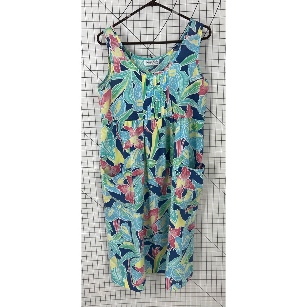 Anne Leslie vintage tropical leaf and floral print high waist midi house dress M